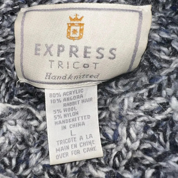 Express Tricot Sweater Large Angora Wool Blend Diamond Mock Neck Hand-knitted - Picture 6 of 8